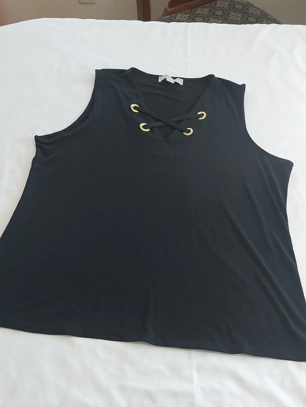 Michael Kors Black Sleeveless Lace-Up Tank with Gold Eyelets.Size XL